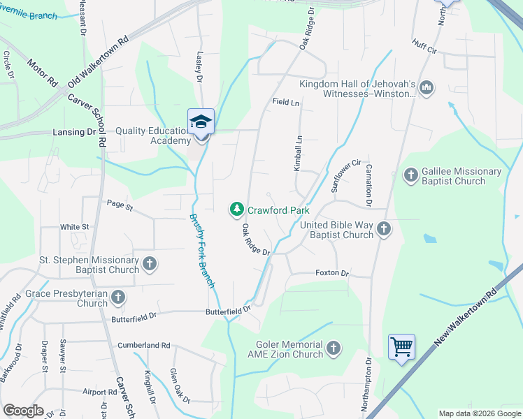 map of restaurants, bars, coffee shops, grocery stores, and more near 4107 Orchid Drive in Winston-Salem