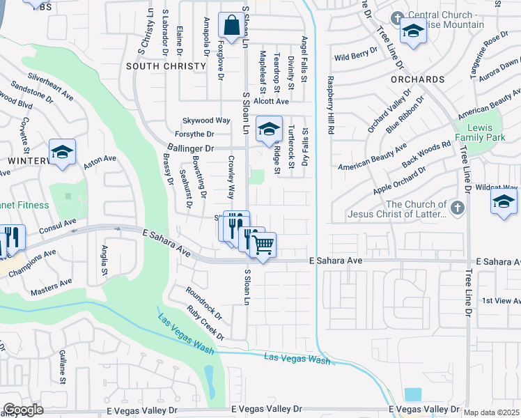 map of restaurants, bars, coffee shops, grocery stores, and more near 5829 Commodore Cove Drive in Las Vegas