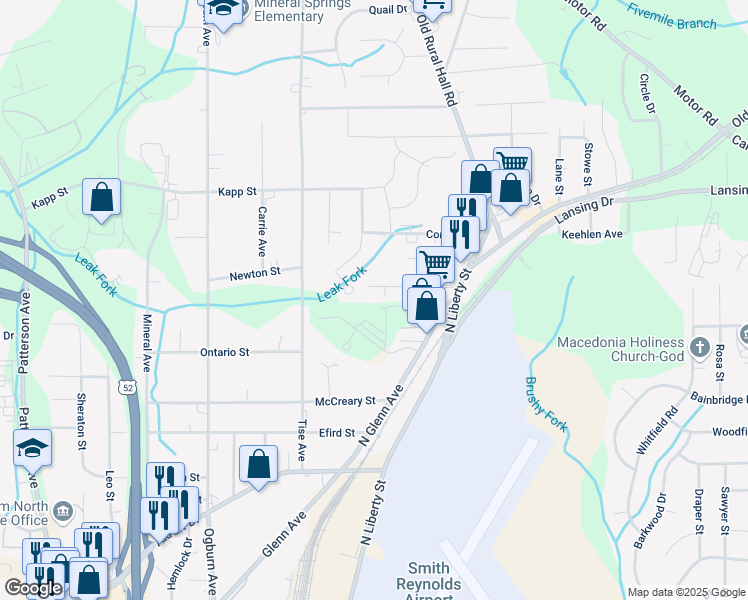 map of restaurants, bars, coffee shops, grocery stores, and more near 1008 Cayuga Street in Winston-Salem