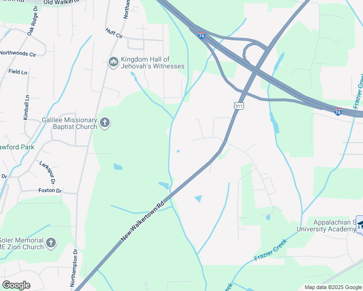 map of restaurants, bars, coffee shops, grocery stores, and more near 2820 Amber Lane Northeast in Winston-Salem
