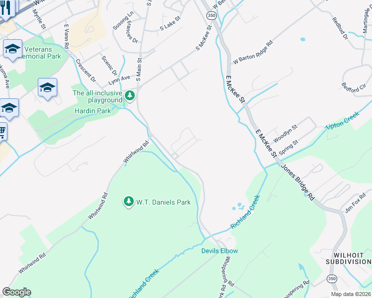 map of restaurants, bars, coffee shops, grocery stores, and more near 112 Southridge Drive in Greeneville