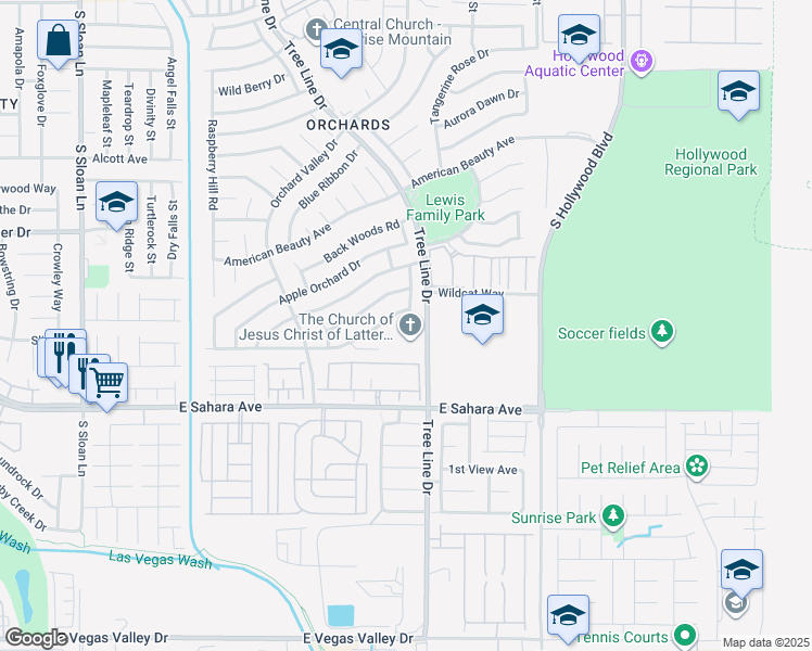 map of restaurants, bars, coffee shops, grocery stores, and more near 6329 Peach Orchard Road in Las Vegas