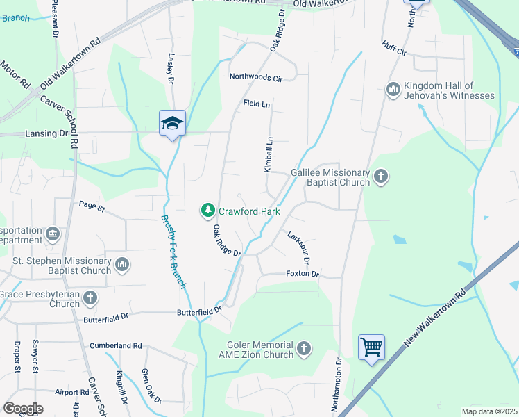 map of restaurants, bars, coffee shops, grocery stores, and more near 4209 Orchid Drive in Winston-Salem