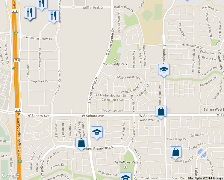 map of restaurants, bars, coffee shops, grocery stores, and more near 2255 Desert Prairie Street in Las Vegas