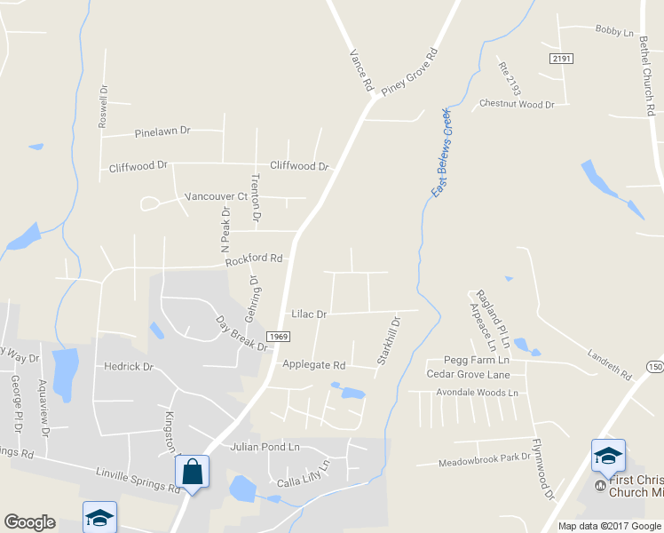 map of restaurants, bars, coffee shops, grocery stores, and more near 309 Derby Street in Kernersville