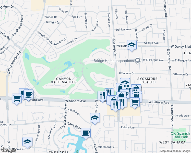 map of restaurants, bars, coffee shops, grocery stores, and more near 2116 Lookout Point Circle in Las Vegas