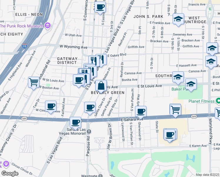 map of restaurants, bars, coffee shops, grocery stores, and more near in Las Vegas