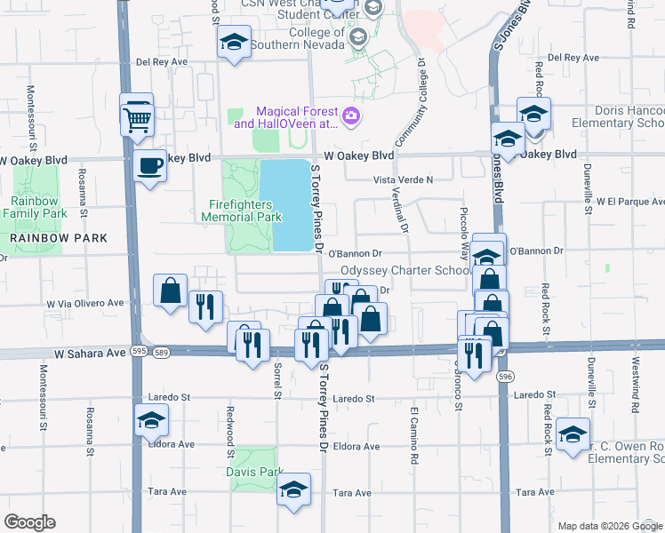 map of restaurants, bars, coffee shops, grocery stores, and more near 6345 Vicuna Drive in Las Vegas