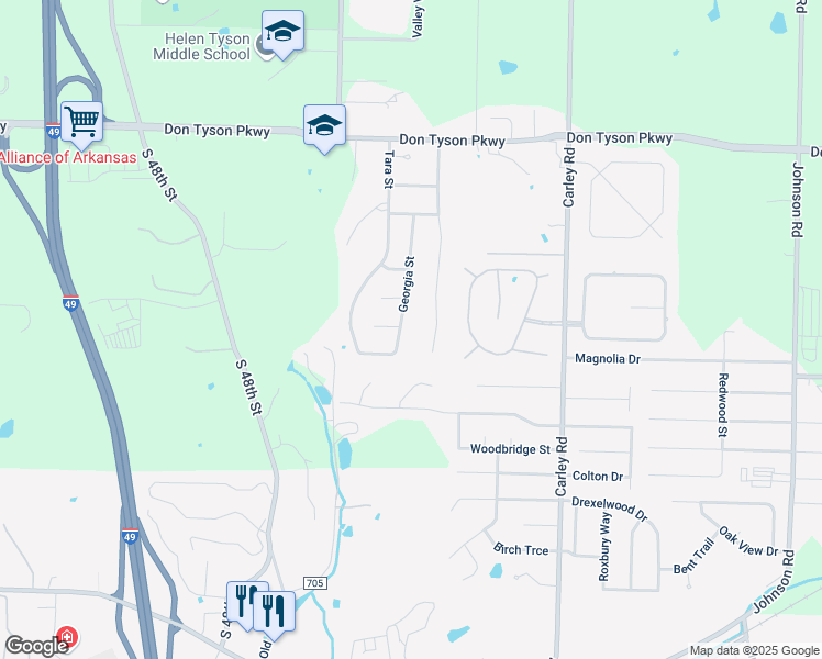 map of restaurants, bars, coffee shops, grocery stores, and more near 4326 Georgia Street in Springdale