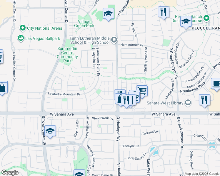 map of restaurants, bars, coffee shops, grocery stores, and more near 2220 Tulip Tree Street in Las Vegas