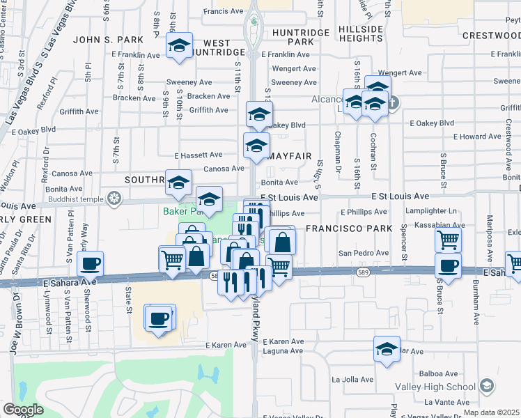 map of restaurants, bars, coffee shops, grocery stores, and more near 1205 East Phillips Avenue in Las Vegas