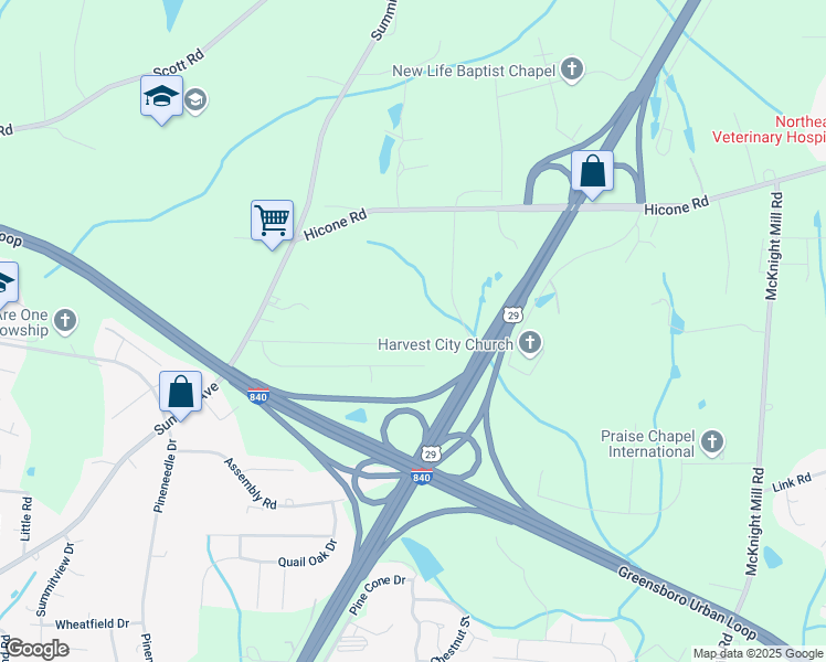 map of restaurants, bars, coffee shops, grocery stores, and more near 2809 Candlenut Rd in Greensboro