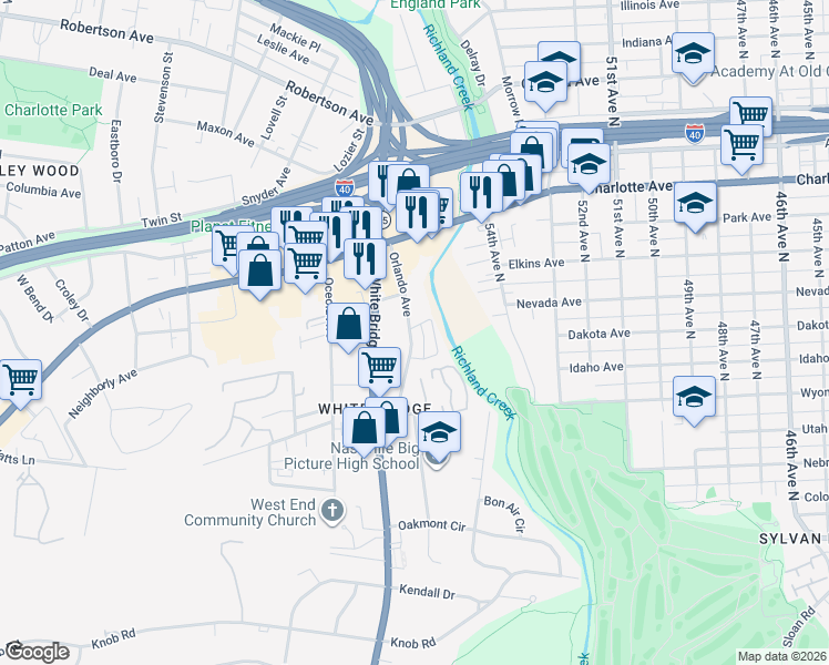 map of restaurants, bars, coffee shops, grocery stores, and more near 432 Patina Circle in Nashville