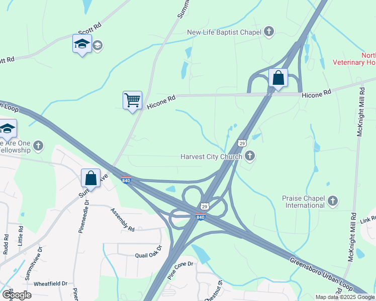 map of restaurants, bars, coffee shops, grocery stores, and more near 2809 Candlenut Road in Greensboro