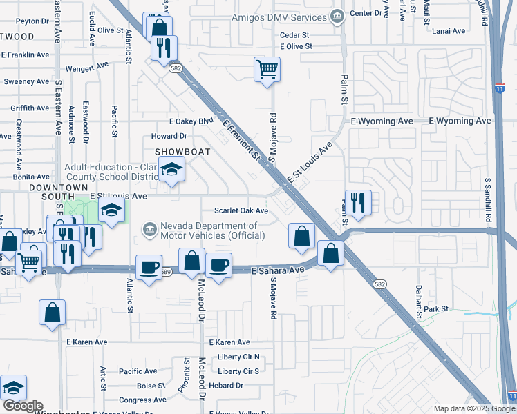 map of restaurants, bars, coffee shops, grocery stores, and more near 3037 Scarlet Oak Avenue in Las Vegas