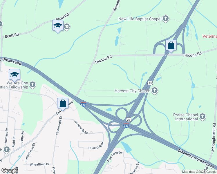 map of restaurants, bars, coffee shops, grocery stores, and more near 2801 Candlenut Road in Greensboro