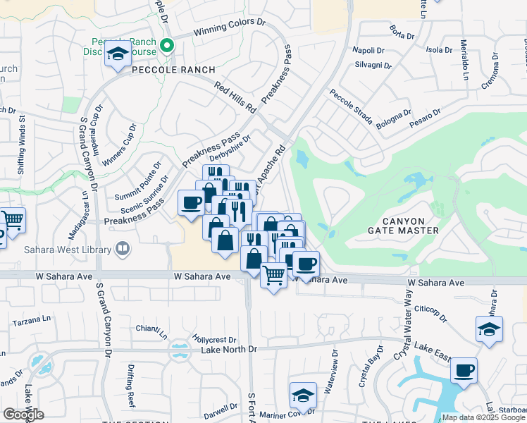 map of restaurants, bars, coffee shops, grocery stores, and more near 2200 South Fort Apache Road in Las Vegas