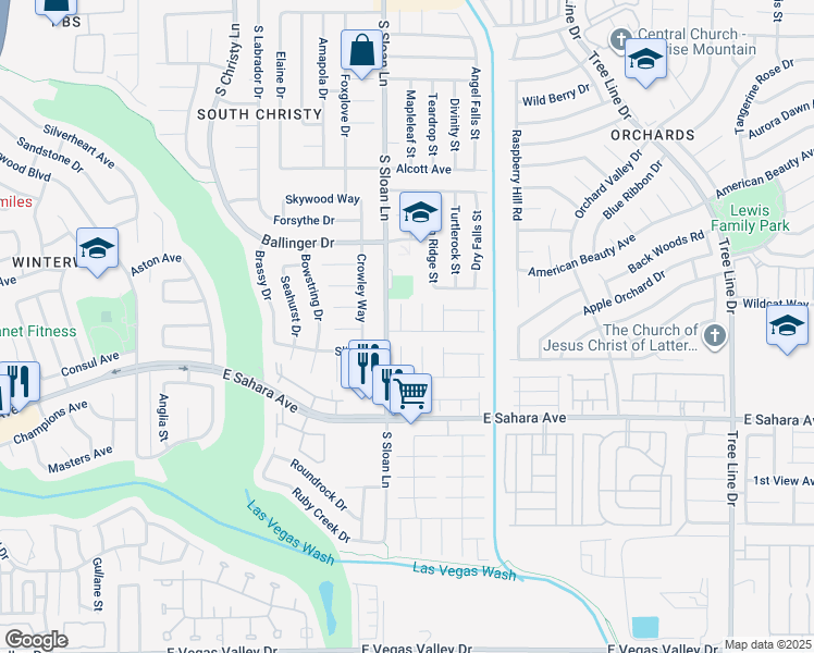 map of restaurants, bars, coffee shops, grocery stores, and more near 2220 Arborwood Way in Las Vegas