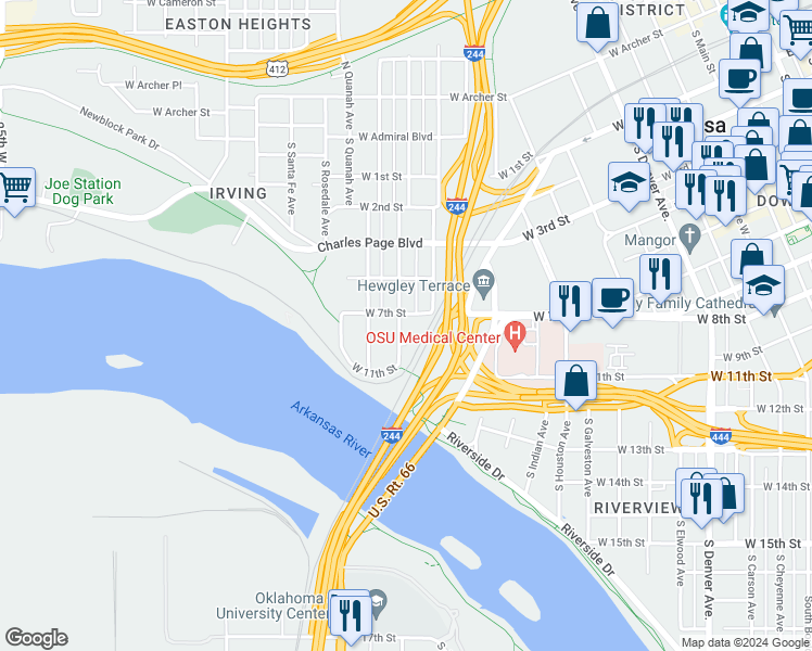 map of restaurants, bars, coffee shops, grocery stores, and more near 709 South Olympia Avenue in Tulsa