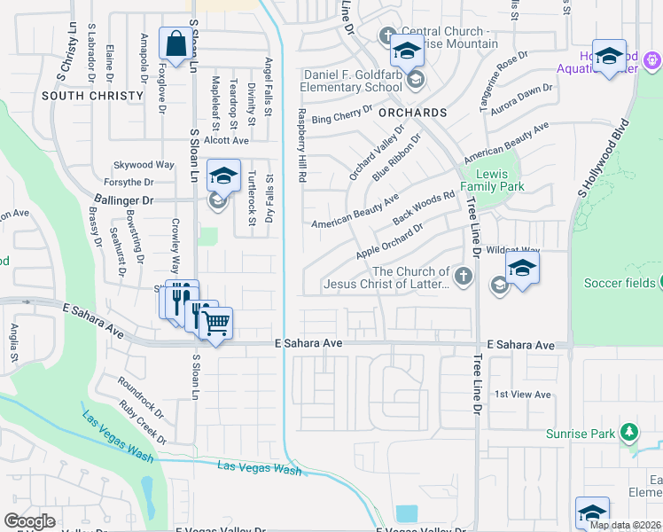 map of restaurants, bars, coffee shops, grocery stores, and more near 6100 Apple Orchard Drive in Las Vegas