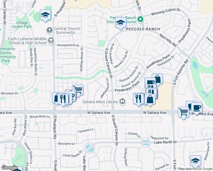 map of restaurants, bars, coffee shops, grocery stores, and more near 2100 Preakness Pass in Las Vegas