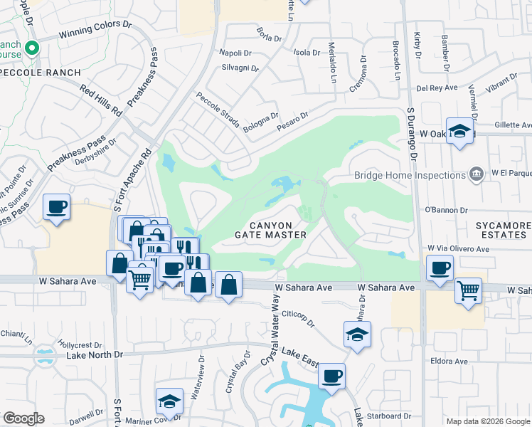 map of restaurants, bars, coffee shops, grocery stores, and more near 8900 Canyon Springs Drive in Las Vegas
