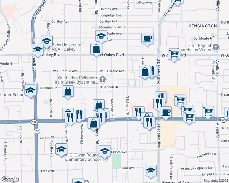 map of restaurants, bars, coffee shops, grocery stores, and more near 2228 Mohawk Street in Las Vegas
