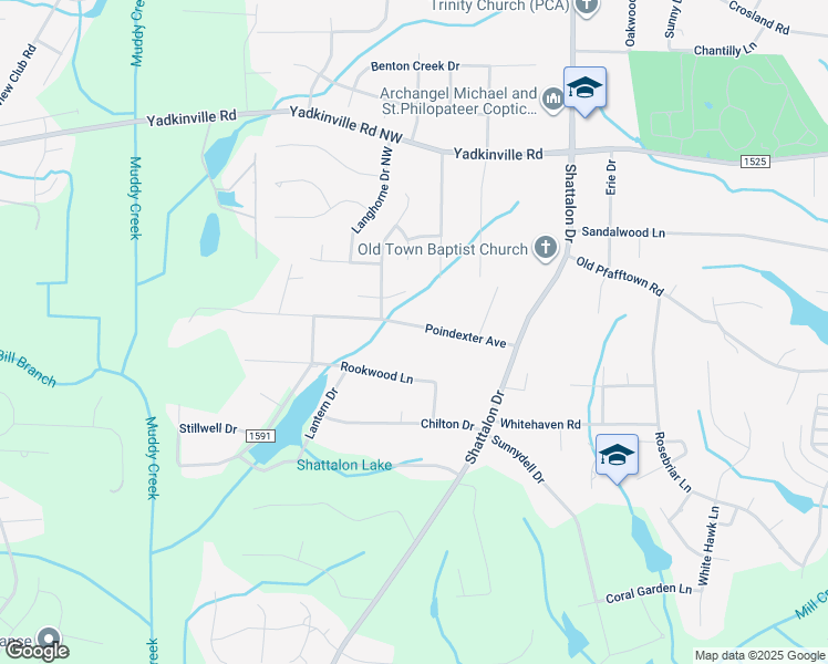 map of restaurants, bars, coffee shops, grocery stores, and more near 3938 Poindexter Avenue in Winston-Salem