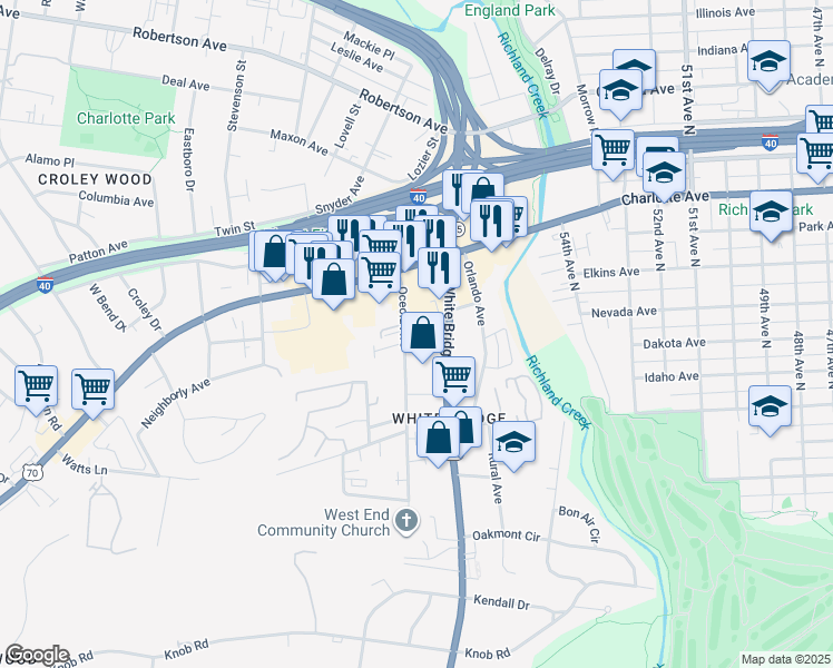 map of restaurants, bars, coffee shops, grocery stores, and more near 331 White Bridge Pike in Nashville