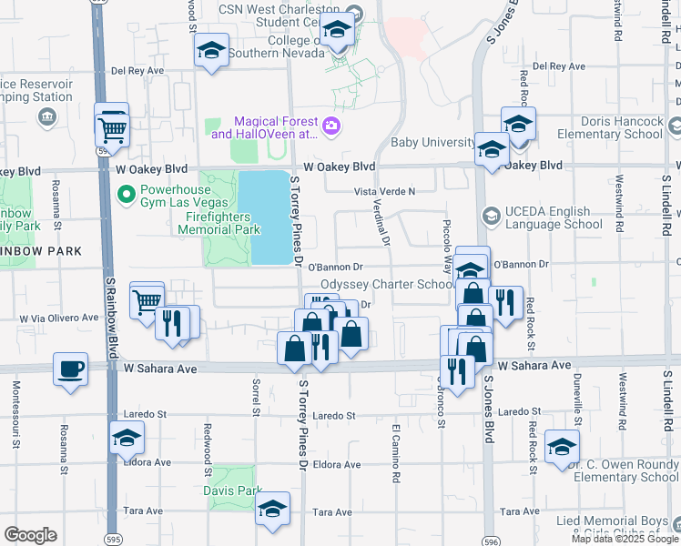 map of restaurants, bars, coffee shops, grocery stores, and more near 6337 O'Bannon Drive in Las Vegas