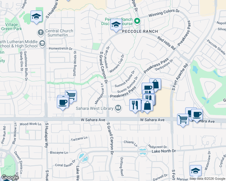 map of restaurants, bars, coffee shops, grocery stores, and more near 2068 Scenic Sunrise Drive in Las Vegas