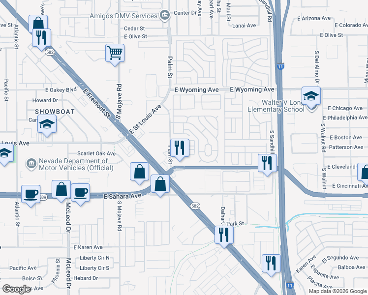 map of restaurants, bars, coffee shops, grocery stores, and more near 3468 Nevada 589 in Las Vegas