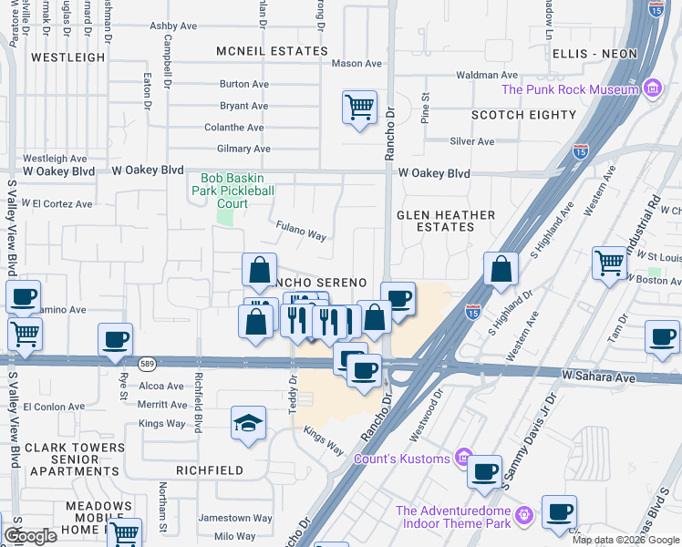 map of restaurants, bars, coffee shops, grocery stores, and more near in Las Vegas