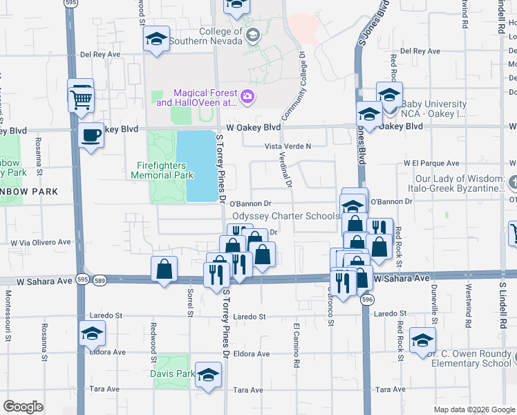map of restaurants, bars, coffee shops, grocery stores, and more near 6321 Vicuna Drive in Las Vegas