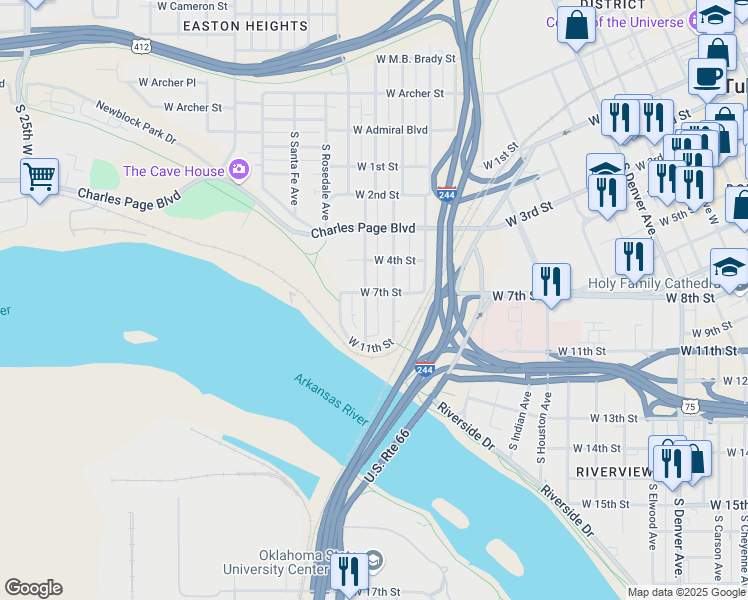 map of restaurants, bars, coffee shops, grocery stores, and more near 726 South Phoenix Avenue in Tulsa
