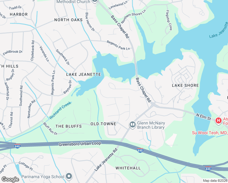 map of restaurants, bars, coffee shops, grocery stores, and more near 5025 Warm Springs Point in Greensboro