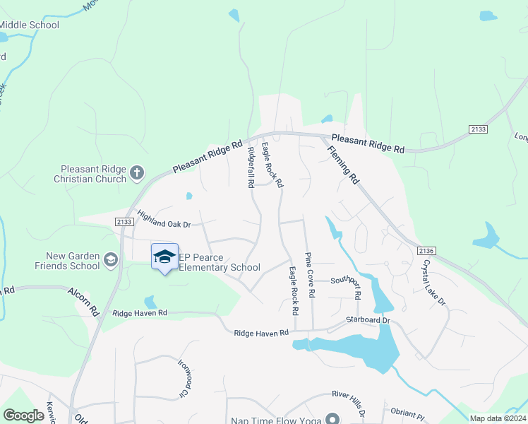 map of restaurants, bars, coffee shops, grocery stores, and more near 4706 Ridgefall Road in Greensboro