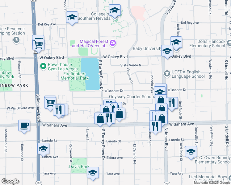 map of restaurants, bars, coffee shops, grocery stores, and more near 6337 O'Bannon Drive in Las Vegas