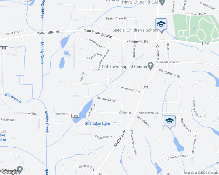 map of restaurants, bars, coffee shops, grocery stores, and more near 3946 Poindexter Avenue in Winston-Salem