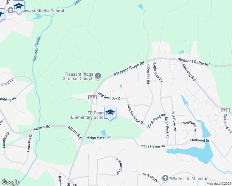 map of restaurants, bars, coffee shops, grocery stores, and more near 5210 Highland Oak Court in Greensboro