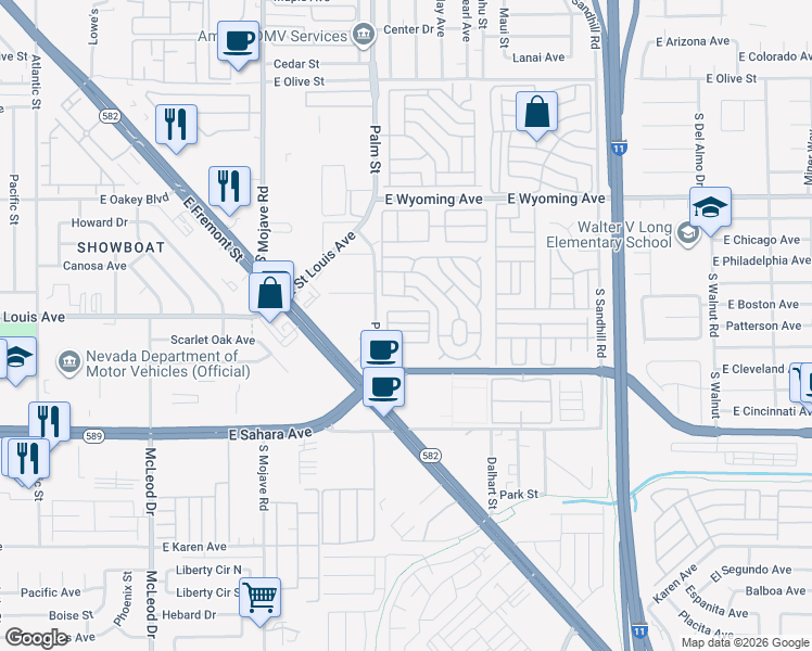 map of restaurants, bars, coffee shops, grocery stores, and more near 3468 Nevada 589 in Las Vegas