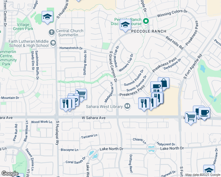map of restaurants, bars, coffee shops, grocery stores, and more near 1913 Madagascar Lane in Las Vegas