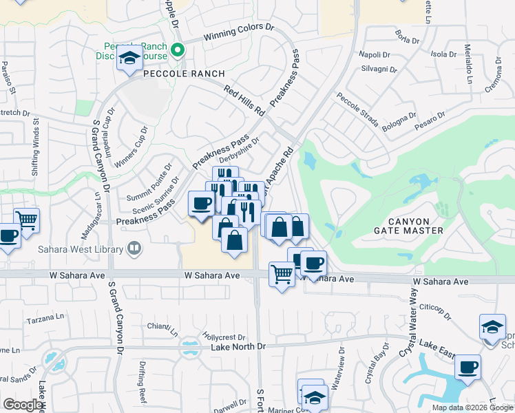 map of restaurants, bars, coffee shops, grocery stores, and more near South Fort Apache Road in Las Vegas
