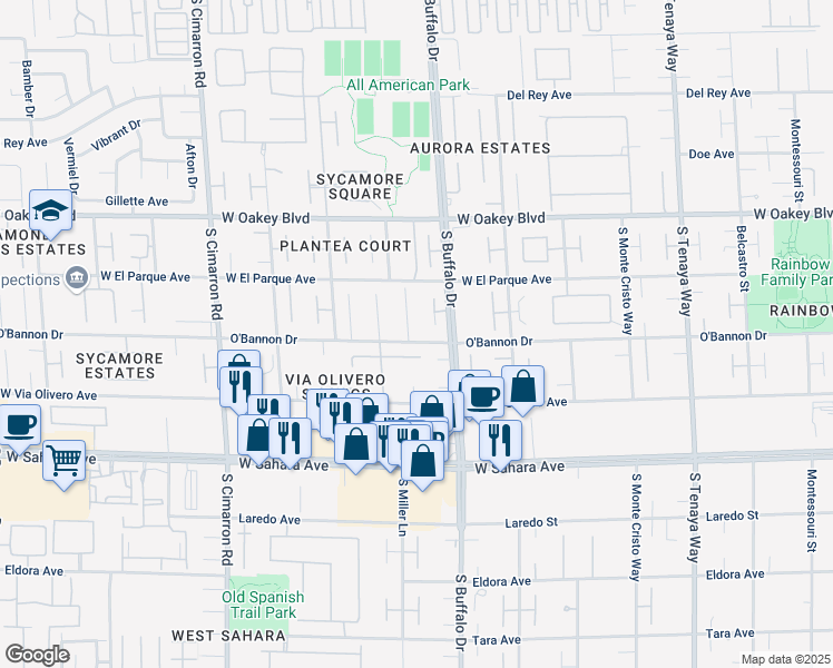 map of restaurants, bars, coffee shops, grocery stores, and more near 2120 Americas Cup Circle in Las Vegas
