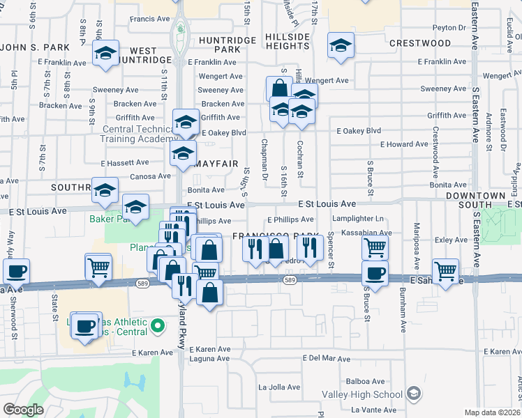 map of restaurants, bars, coffee shops, grocery stores, and more near 1905 South 15th Street in Las Vegas