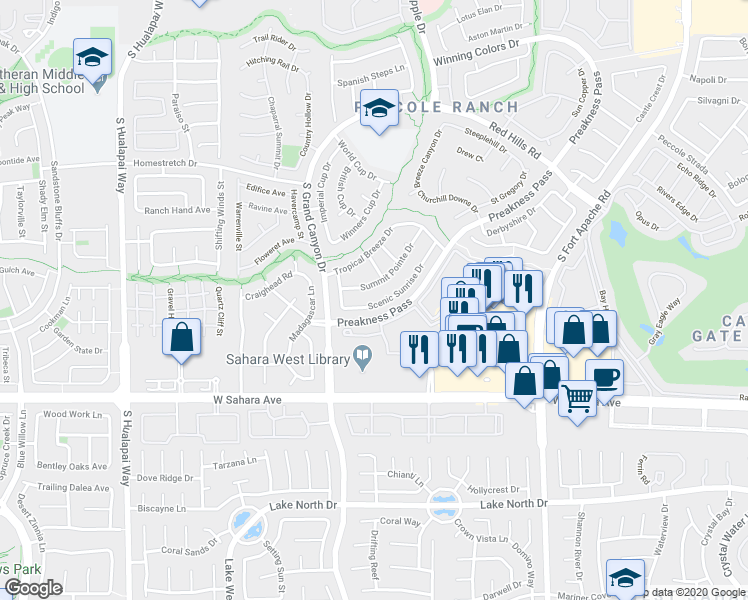 map of restaurants, bars, coffee shops, grocery stores, and more near 2021 Summit Pointe Drive in Las Vegas