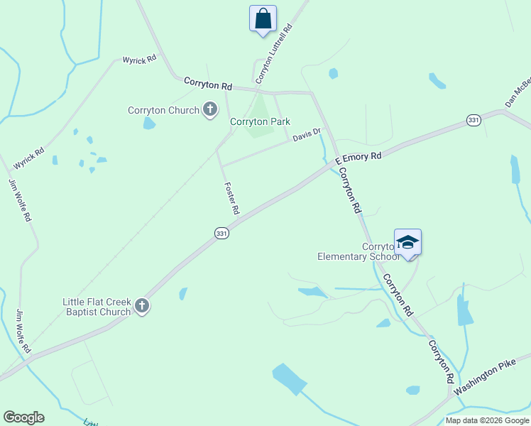 map of restaurants, bars, coffee shops, grocery stores, and more near 9329 East Emory Road in Corryton