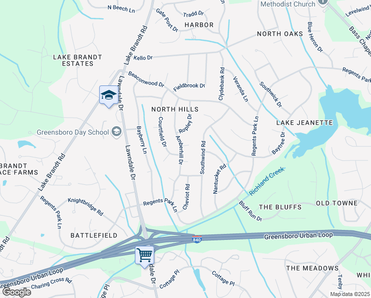 map of restaurants, bars, coffee shops, grocery stores, and more near 4 Winterton Court in Greensboro