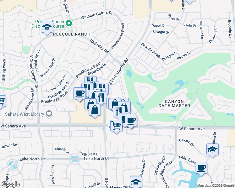 map of restaurants, bars, coffee shops, grocery stores, and more near 2200 South Fort Apache Road in Las Vegas