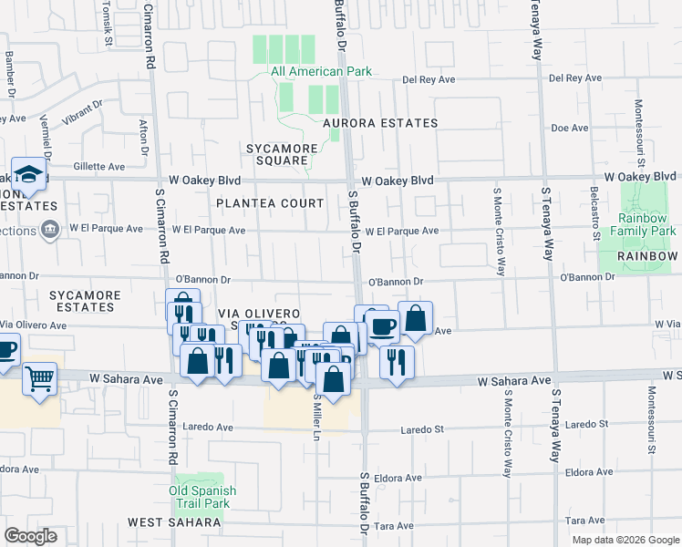 map of restaurants, bars, coffee shops, grocery stores, and more near 2161 Alexa Breanne Court in Las Vegas